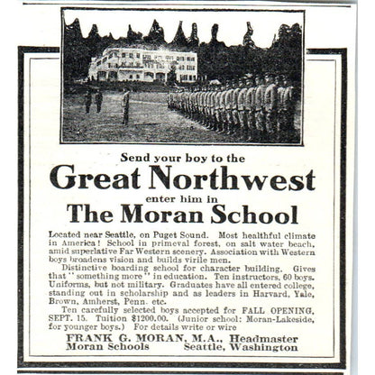 The Moran School Frank G. Moran Seattle Washington - 1921 Original Ad TJ7-S