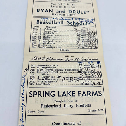 1944-47 Lot of 3 Basketball Schedules Centerville Indiana High School C13