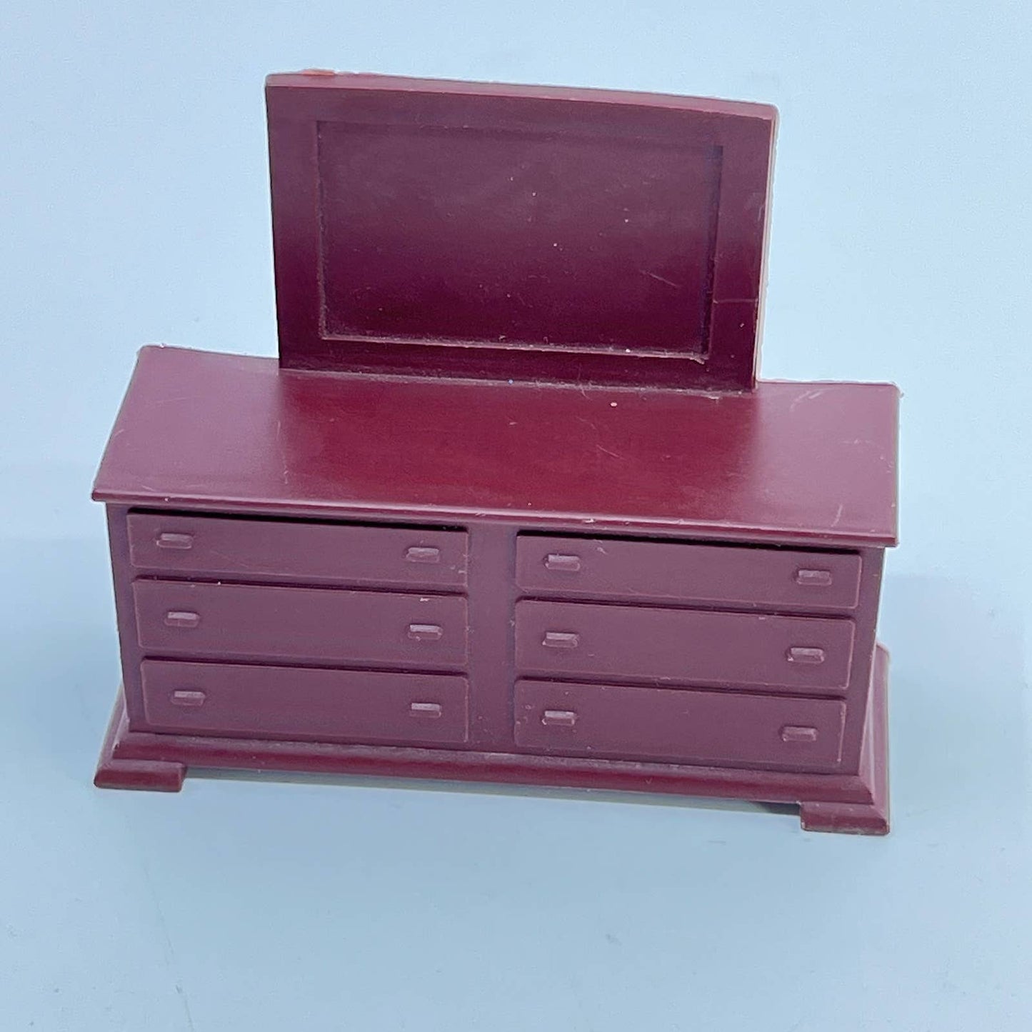 1950s MCM Dollhouse Furniture Brown Dresser & Mirror 3x2.75” TE7