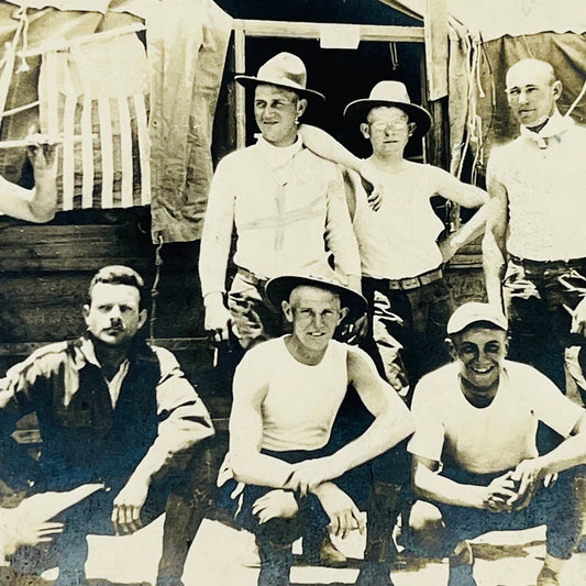 Early 1900s RPPC WWI Soldiers Relaxing Outside Tent PA9