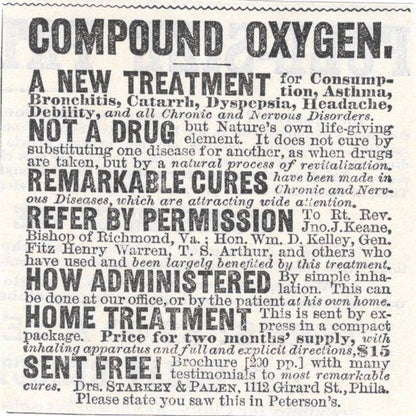 Drs. Starkey & Palin Compound Oxygen - Victorian Ad 1878 Original TJ7-L2-1