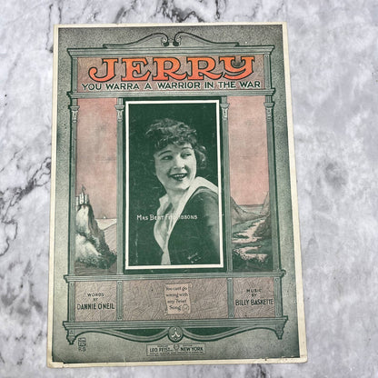 Jerry You Warra A Warrior in the War WWI 1919 Sheet Music TK2-SM3