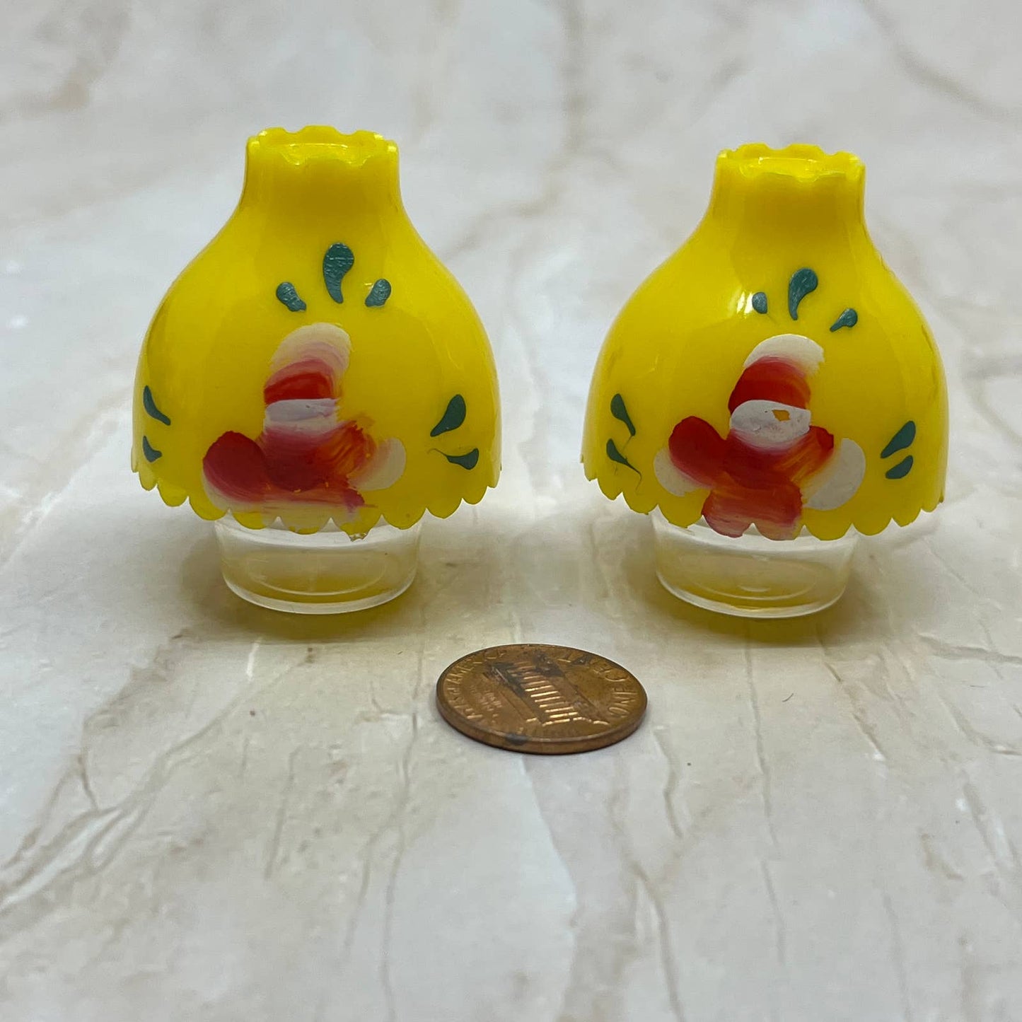 Celluloid Yellow Oil Lamp Flower Salt and Pepper Shakers TI7