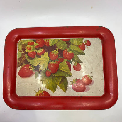 Vintage Set of 2 MCM Strawberry Toleware Tin Litho Trays 17.5 x 13” TI2-2