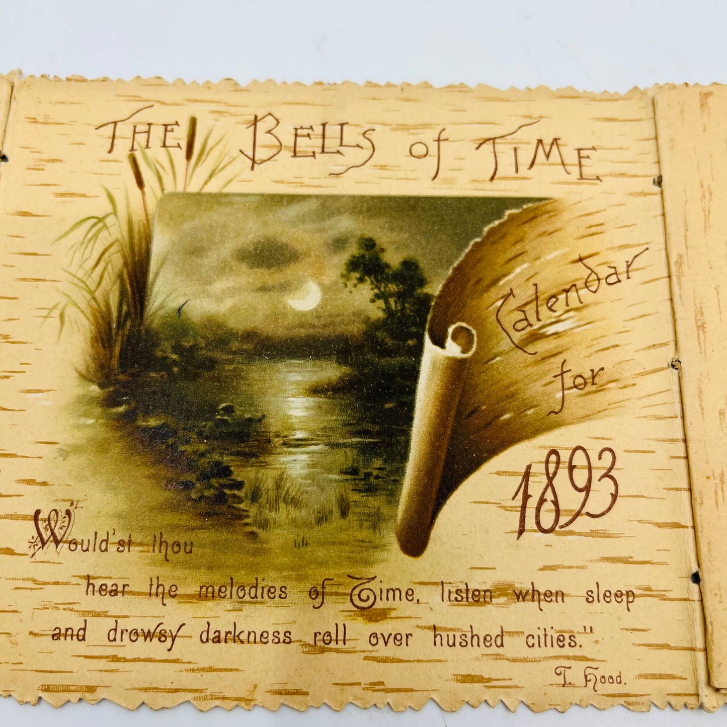 Antique Victorian 1893 Folding New Year's Holiday Calendar The Bells of Time EA2