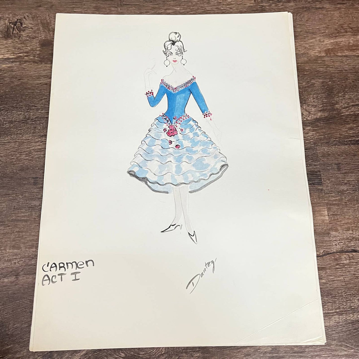 1960s Original LARGE Fashion Flamenco Illustrations By Edmund Dantez FL1