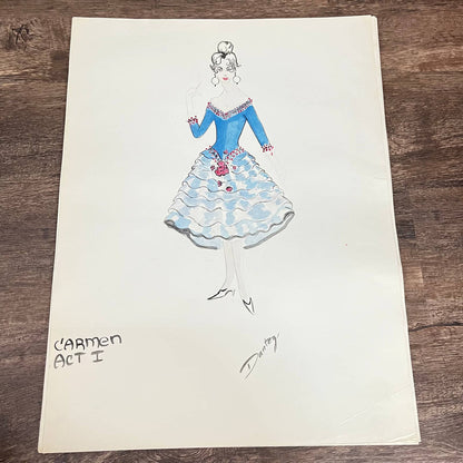 1960s Original LARGE Fashion Flamenco Illustrations By Edmund Dantez FL1