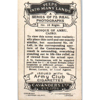 1928 Cavanders Cigarette Card Peeps into Many Lands #10 Right Mosque of Amru SE5