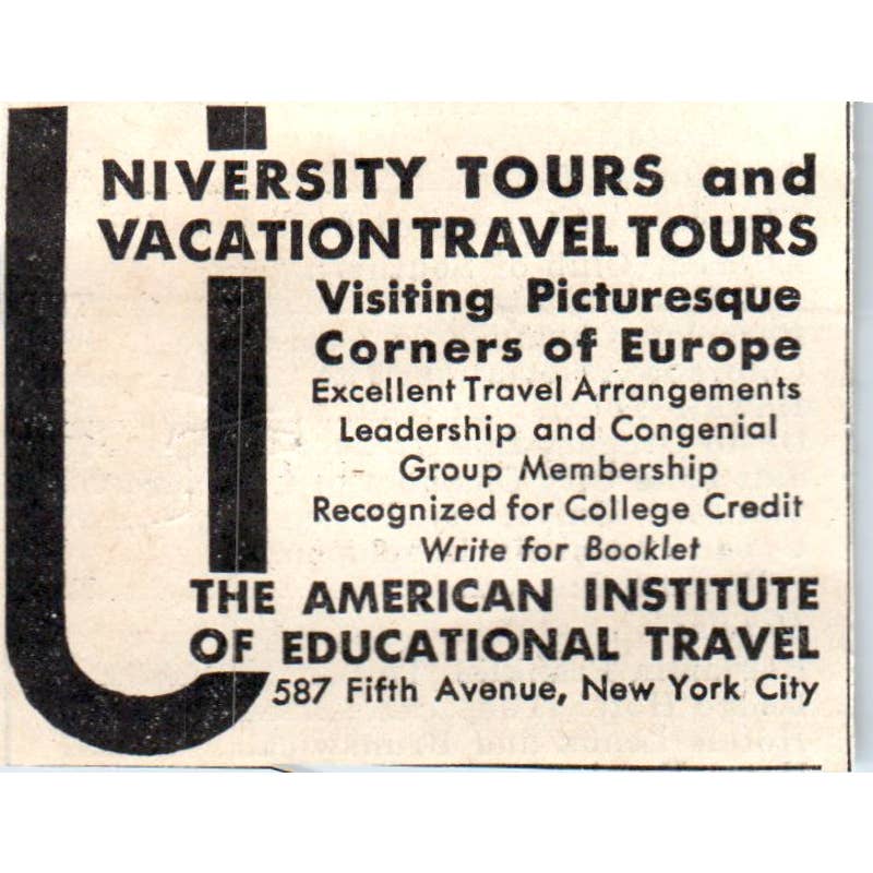 1931 University Tours American Institute of Educational Travel NY ~2x2.5 SE6-1