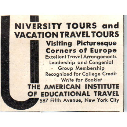 1931 University Tours American Institute of Educational Travel NY ~2x2.5 SE6-1