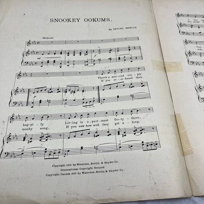 Snookey Ookums Irving Berlin Billiee Claire 1910 Sheet Music TK2-SM3