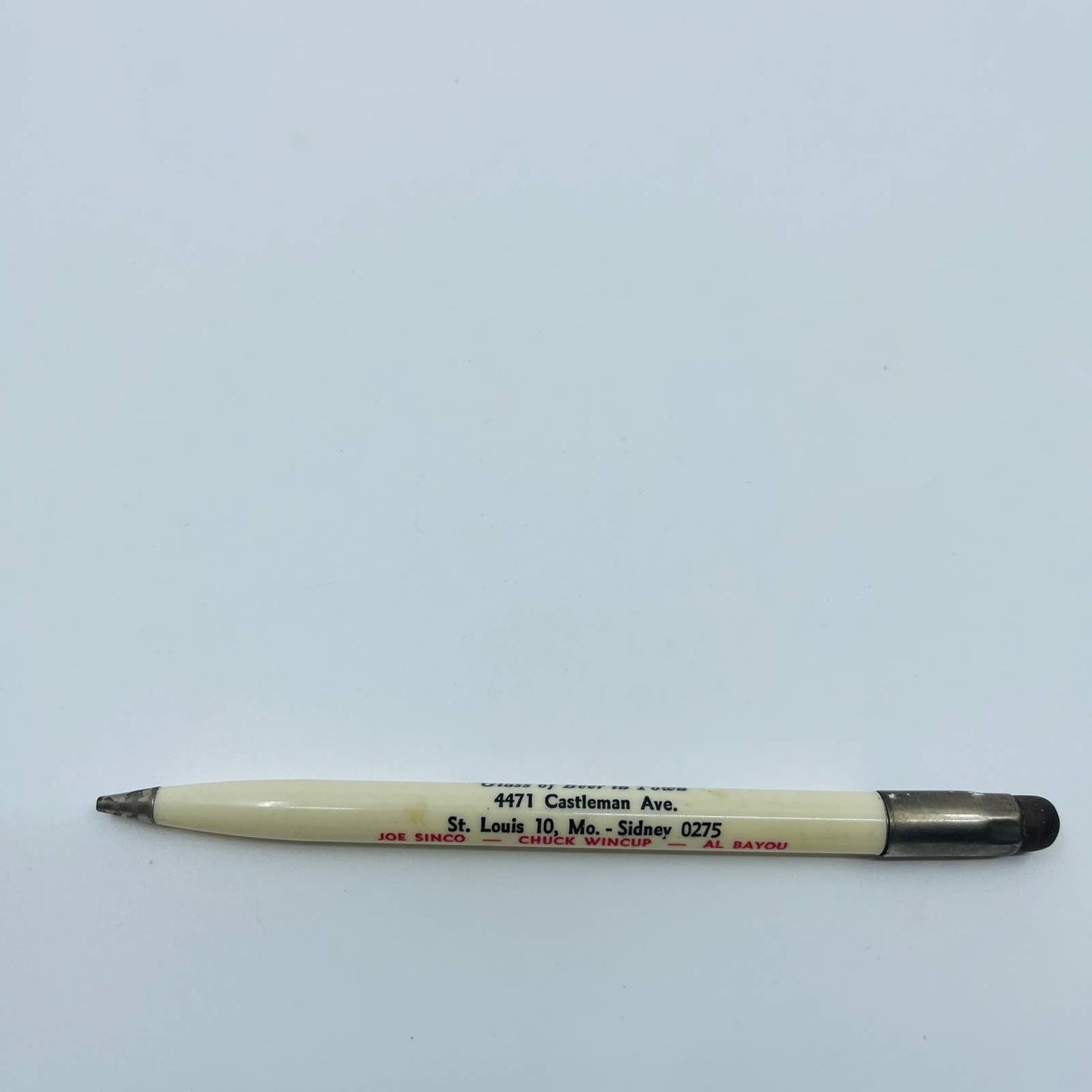 Celluloid Mechanical Pencil St Louis MO Joe Sinco Chuck Wincup Al Bayou Beer SB3