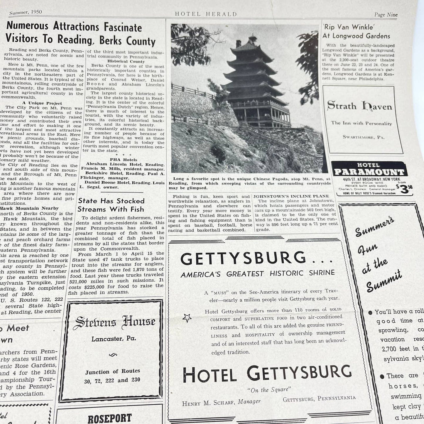 1950 Pennsylvania Hotel Herald Newsletter Gettysburg PA TE8