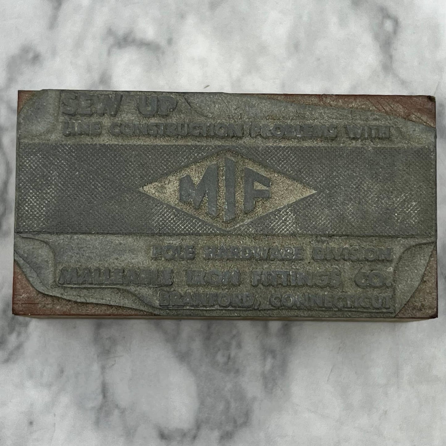 Vintage Letterpress Printers Block Plate MIF Iron Fittings Branford CT TJ51