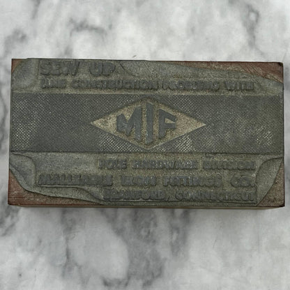 Vintage Letterpress Printers Block Plate MIF Iron Fittings Branford CT TJ51