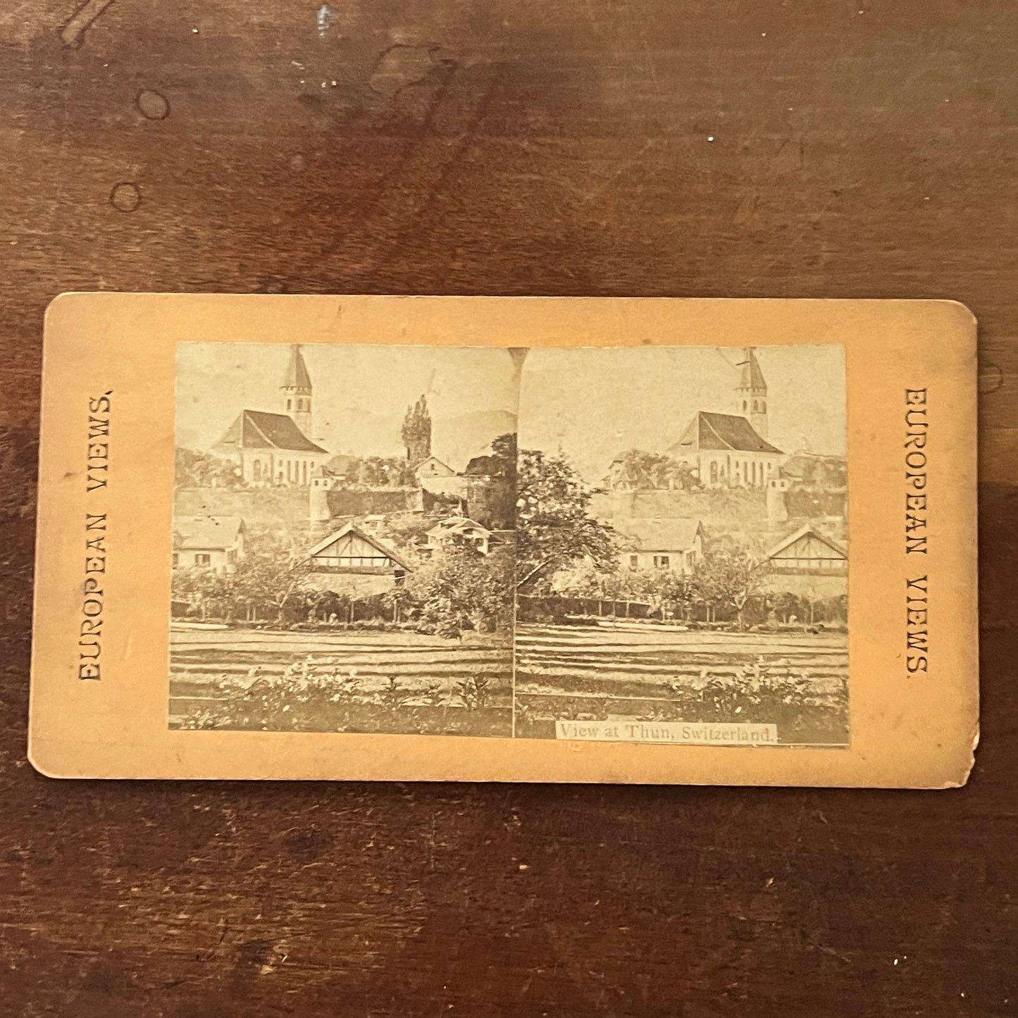 View at Thun Switzerland Antique Stereoview Card H2-4