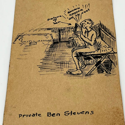 WWI Trench Art Ink Sketch Private Ben Stevens “A Nightly Occurance” 3 x 6” B6
