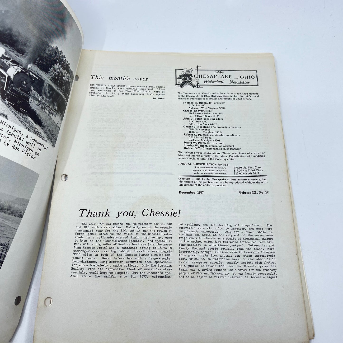 1977 Dec Chesapeake and Ohio Historical Newsletter C&O RR Thomas Dixon WV M1-2