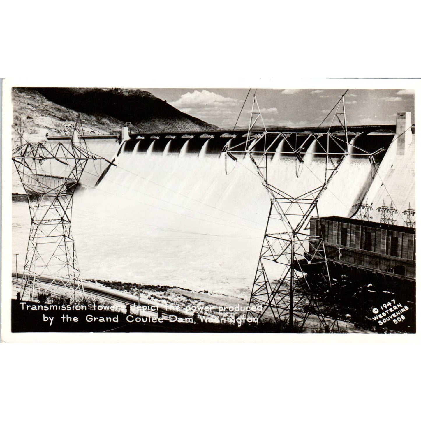 Vintage Postcard Transmission Tower Grand Coulee Dam Washington TD9-W2