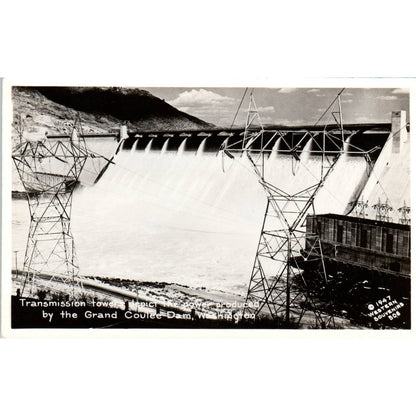 Vintage Postcard Transmission Tower Grand Coulee Dam Washington TD9-W2