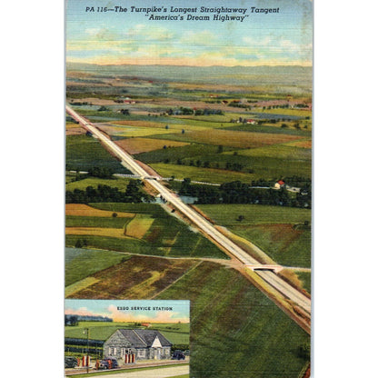 Vintage Postcard PA Turnpike Longest Straightaway America's Dream Highway TI1-1