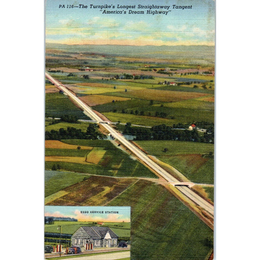 Vintage Postcard PA Turnpike Longest Straightaway America's Dream Highway TI1-1