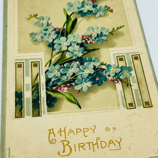 1910s Birthday Post Card Art Deco Embossed Forget Me Nots PA5