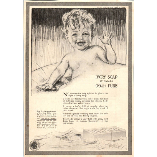 c1920 Harper's Magazine Ad - Ivory Soap 99% Pure It Floats TF6-1