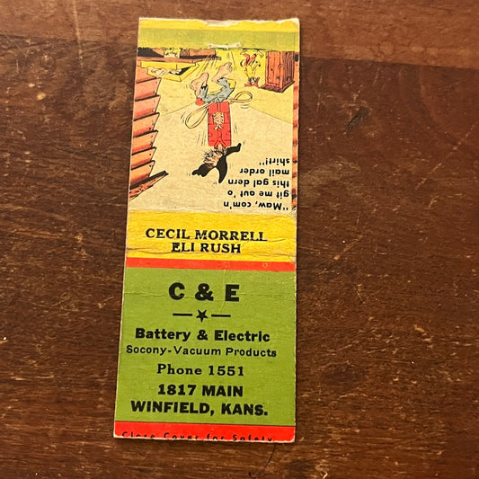 C&E Battery & Electric Winfield KS Eli Rush Cecil Morrell Matchbook MM9-3