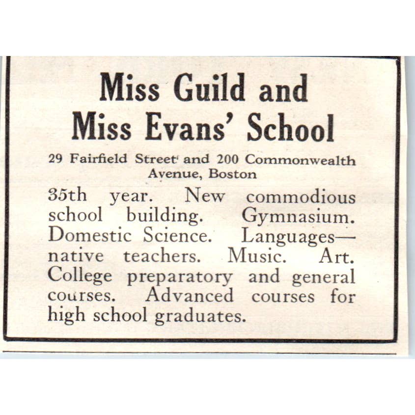 c1920 Harper's Magazine Ad - Miss Guild & Evans' School Boston MA EA3-2