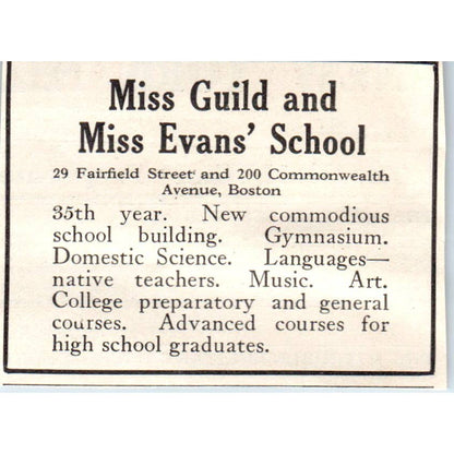 c1920 Harper's Magazine Ad - Miss Guild & Evans' School Boston MA EA3-2