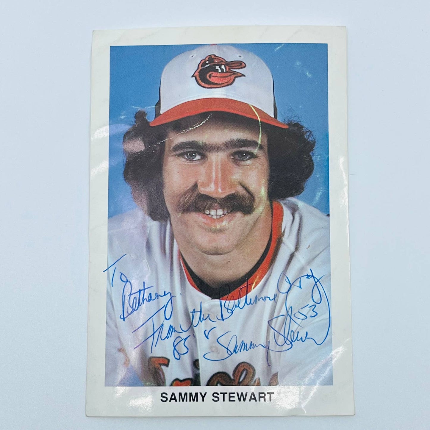 1983 Sammy Stewart Autographed Baltimore Orioles Head Shot Postcard SC1