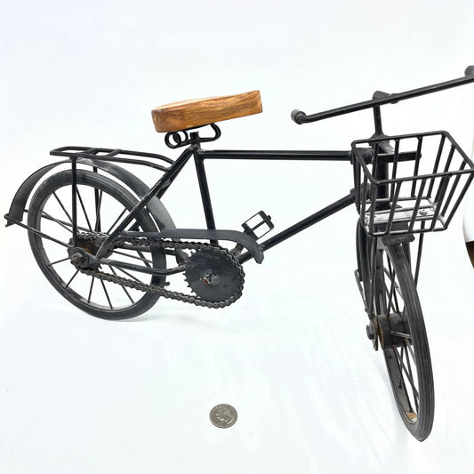 Vintage Hand Crafted Metal Wrought Iron Wood Bicycle Sculpture Toy Doll 18x10