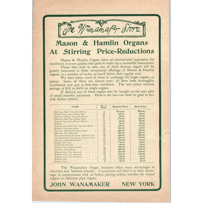 Mason & Hamlin Organs John Wanamaker NY - 1903 Original Ad TJ7-L