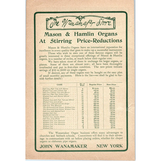 Mason & Hamlin Organs John Wanamaker NY - 1903 Original Ad TJ7-L