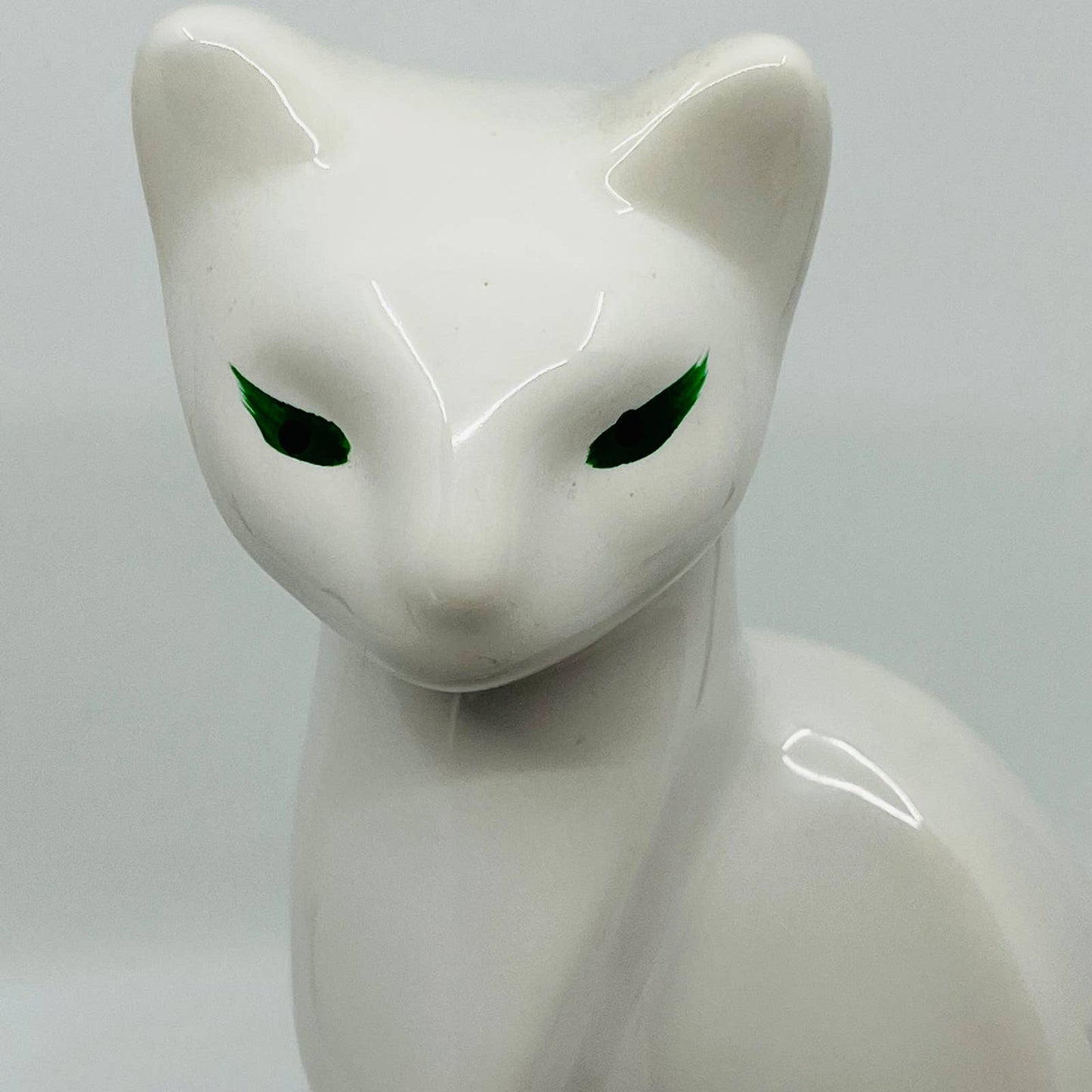 MCM Art Deco Artmark White Siamese Green Eye Ceramic Cat Statue 11” TD2