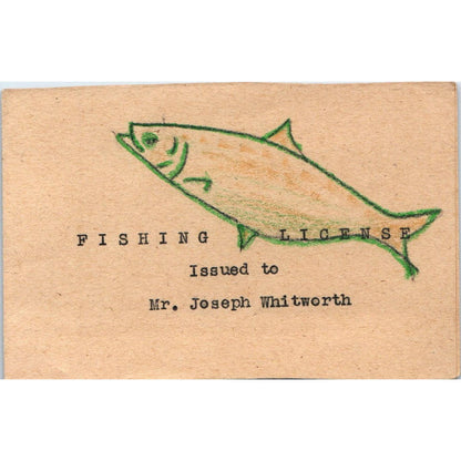 Vintage Hand Drawn Mackerel Fishing License Holder Mr. Joseph Whitworth SE5
