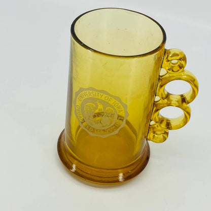 1960s University of Iowa Hawkeyes Amber Glass Mug Stein Knucklebuster TB7