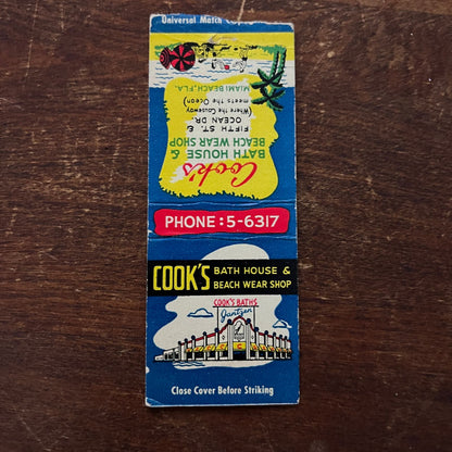 Cook's Bath House & Beach Wear Miami Beach FL Advertising Matchbook Cover SB3-M3