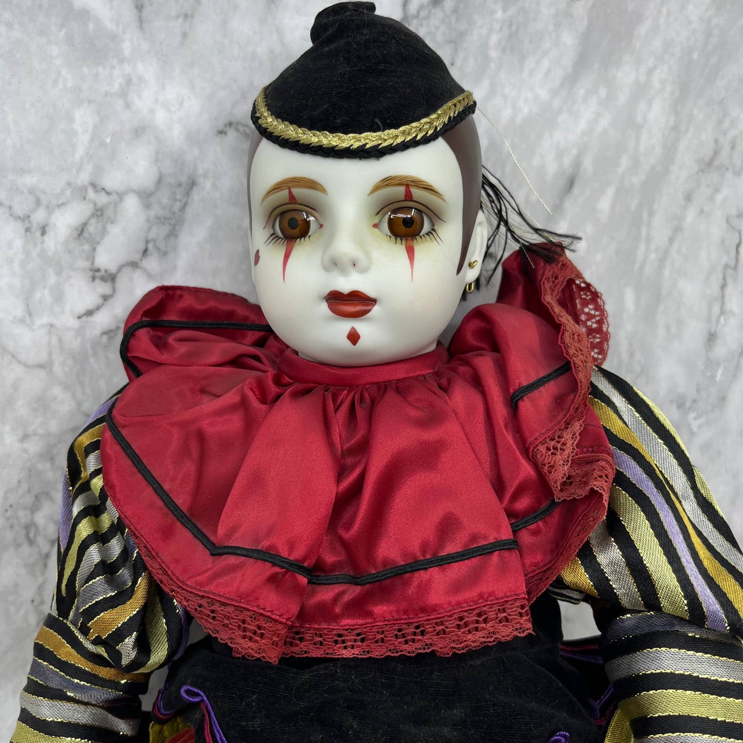 Madame Verte Large Musical Clown Pierrot Harlequin Doll Porcelain Sankyo 1981