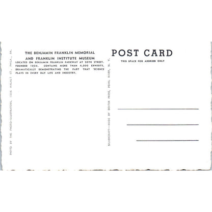 Vintage Postcard Benjamin Franklin Memorial & Institute Philadelphia PA TI1-1