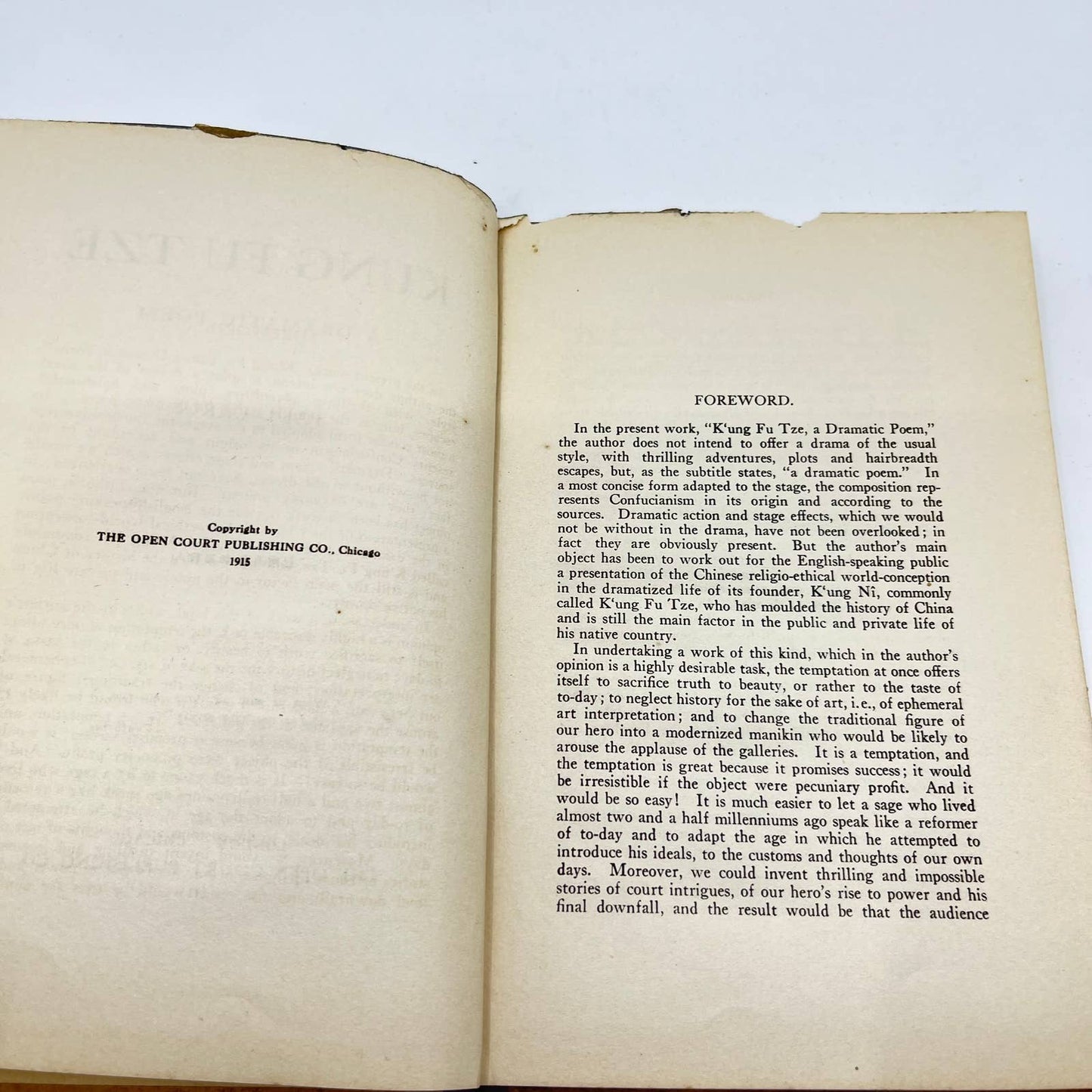 1915 K'Ung Fu Tze: a Dramatic Poem By Paul Carus TF3