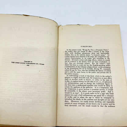 1915 K'Ung Fu Tze: a Dramatic Poem By Paul Carus TF3