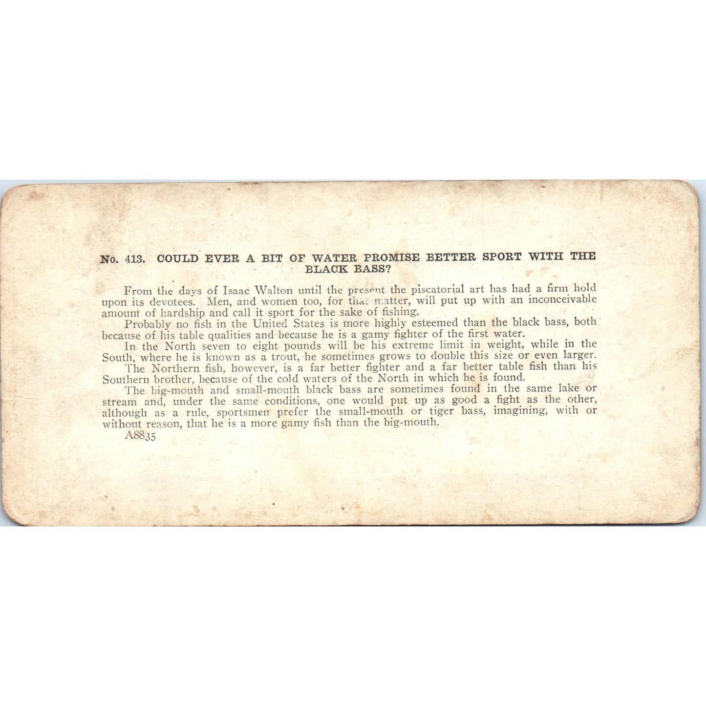 Victorian Fishing "Sport With the Black Bass"- Antique Stereoview Card TJ1-C1