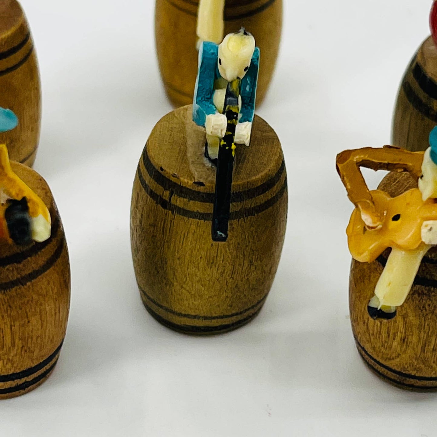 Vintage 1950s Japan Rag Time Band Miniature Figurines Barrels Full Set of 6 SB4