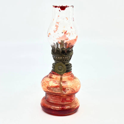 Vintage Mini Red and Clear Glass Kerosene Oil Lamp 4.5" TC7