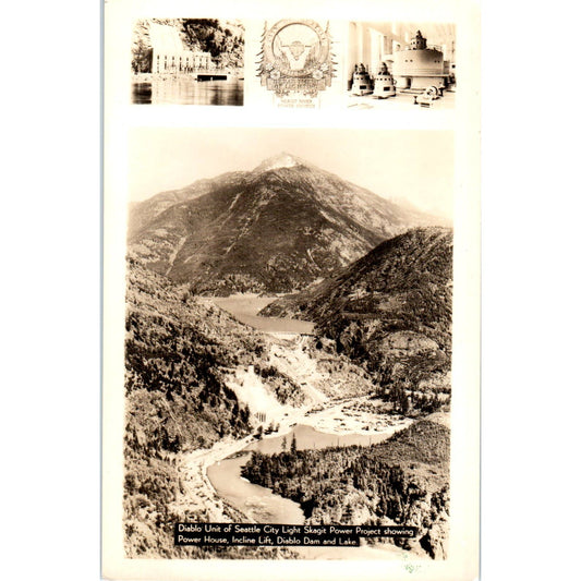 Vtg Postcard Seattle Skagit Power Project Diablo Dam & Lake Washington TD9-W2