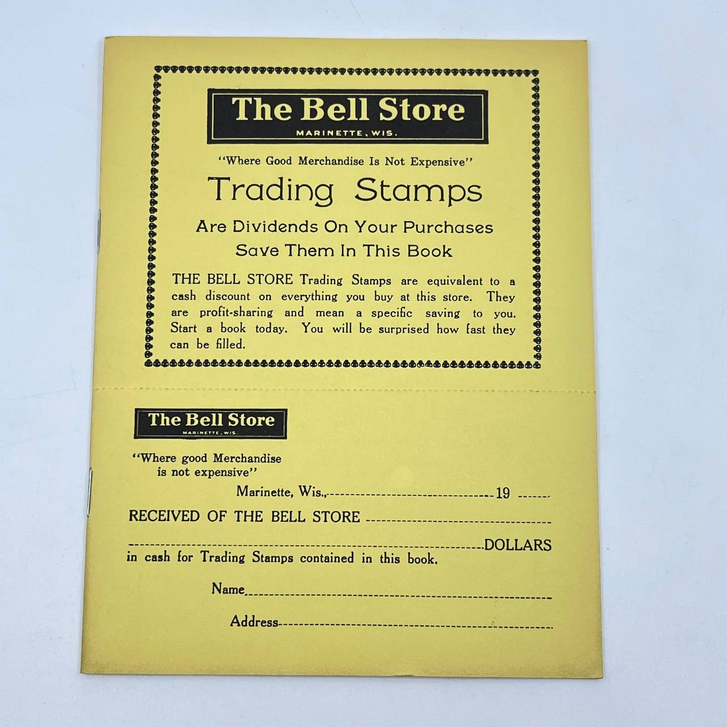 1960s The Bell Store Trading Stamps Value Coupon Book Marinette WI TC6