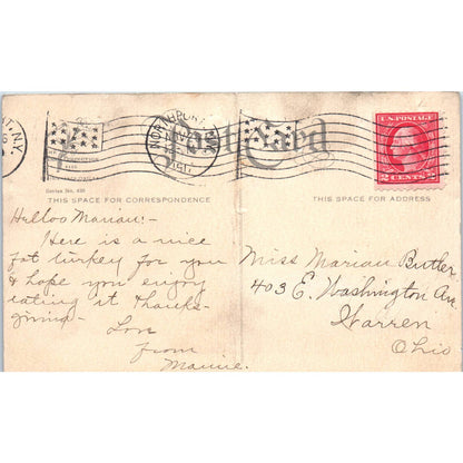 1917 Pilgrim and Turkey Cartoon Humor Original Postcard TK1-26