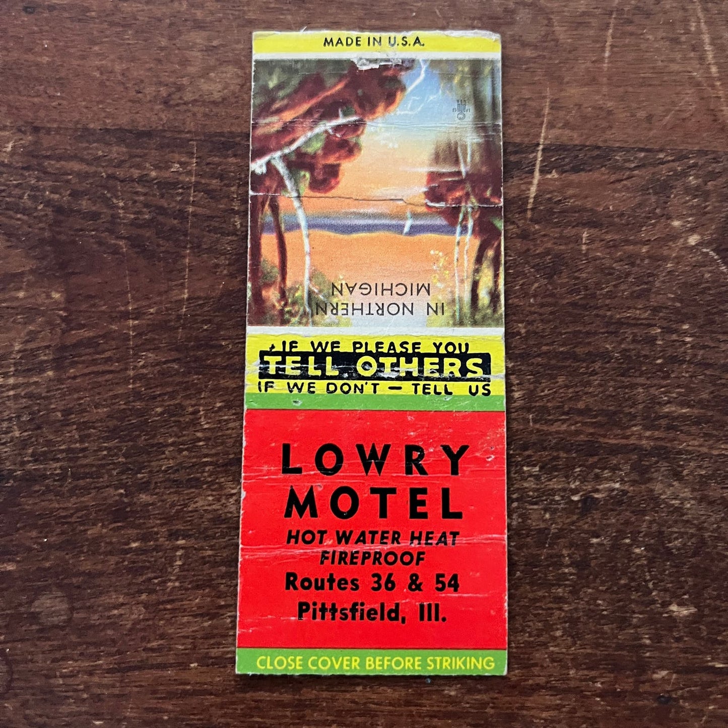 Lowry Motel Pittsfield Illinois Advertising Matchbook Cover SB3-M4